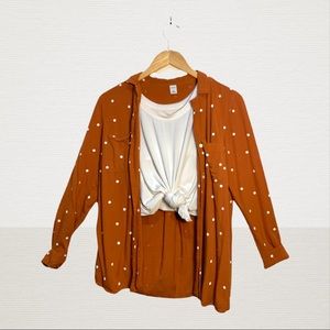Old Navy Orange Button Down with White Polka Dots
